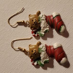 Teddy bear christmas stocking earrings